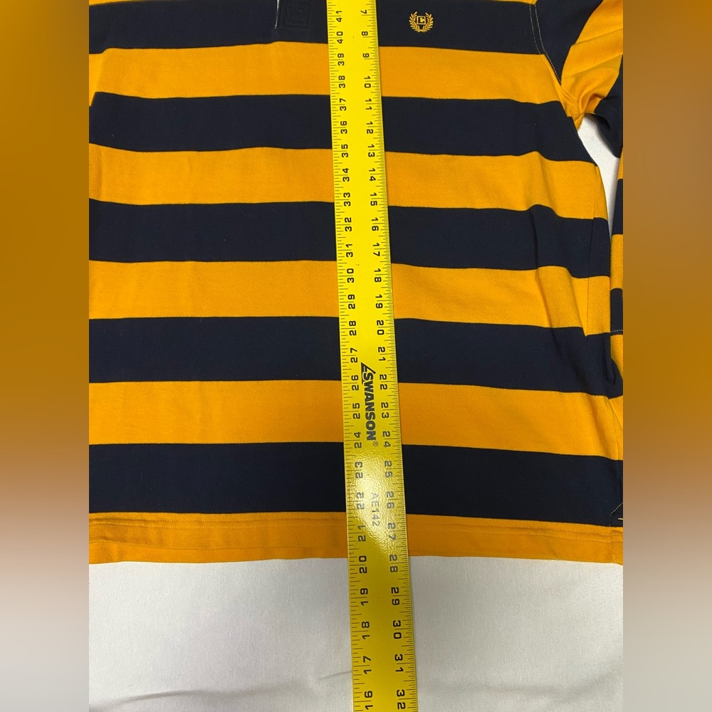 Chaps Men’s Navy and Gold Striped Button Down Rugby Shirt size XL - Picture 2 of 6